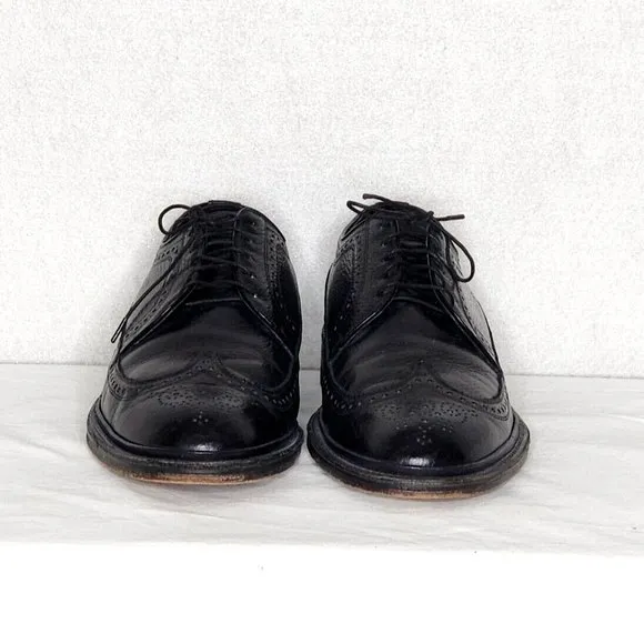 Sears Easy Flex 70128 VTG Black Wing Tip Lace Up Shoes 10.5 Pebbled Leather