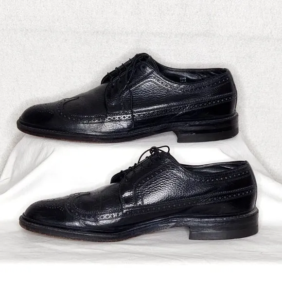 Sears Easy Flex 70128 VTG Black Wing Tip Lace Up Shoes 10.5 Pebbled Leather