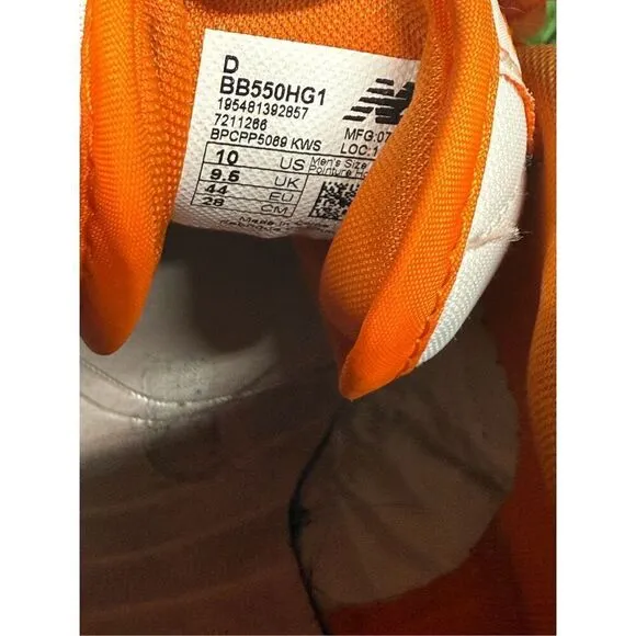 Size 10 - New Balance 550 Syracuse (Varsity) Orange White BB550HG1