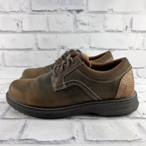 Skechers Oxford Shoes Mens 8.5 Oiled Leather Lace Up Shoe Brown Sneaker Comfort