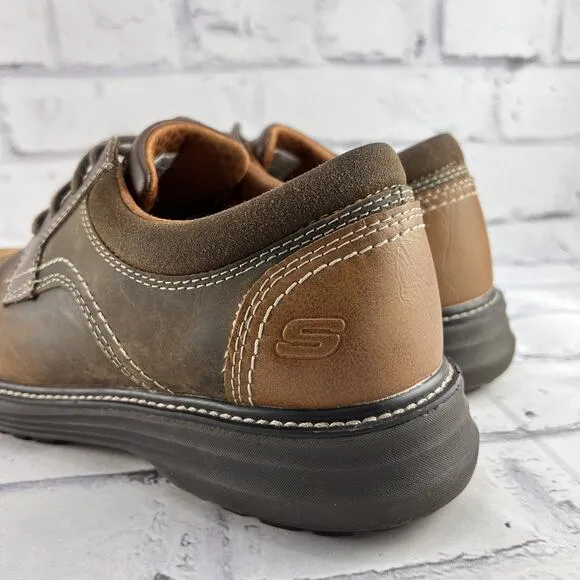 Skechers Oxford Shoes Mens 8.5 Oiled Leather Lace Up Shoe Brown Sneaker Comfort