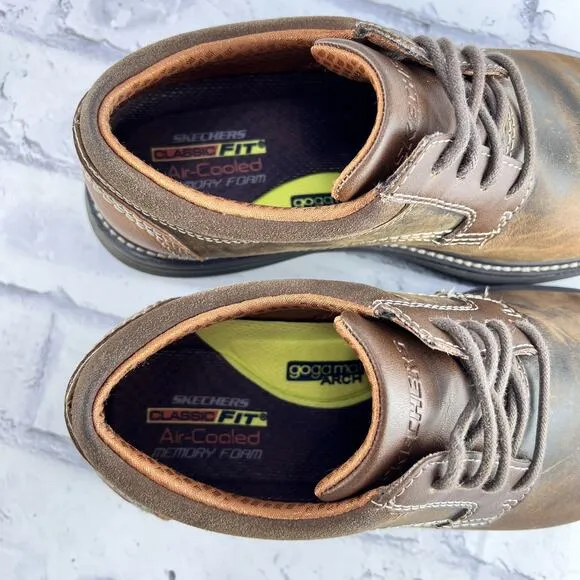 Skechers Oxford Shoes Mens 8.5 Oiled Leather Lace Up Shoe Brown Sneaker Comfort