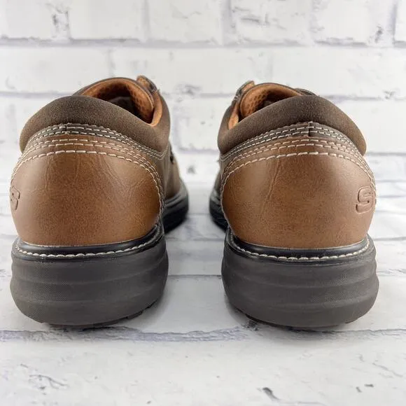 Skechers Oxford Shoes Mens 8.5 Oiled Leather Lace Up Shoe Brown Sneaker Comfort