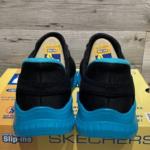 Skechers Slip-ins BOBS Squad Chaos Tough Walk Men’s 7 Black Turquoise Hands Free