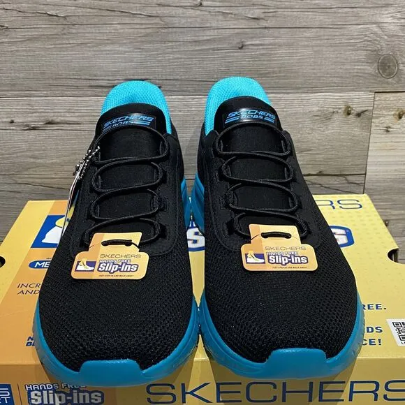 Skechers Slip-ins BOBS Squad Chaos Tough Walk Men’s 7 Black Turquoise Hands Free