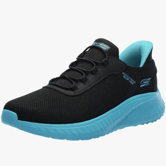 Skechers Slip-ins BOBS Squad Chaos Tough Walk Men’s 7 Black Turquoise Hands Free