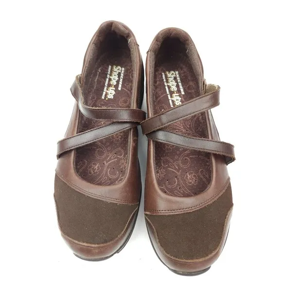 Sketchers Shape Ups Womens Size 9.5 Mary Jane Fitness Walking Shoes Brown 24866