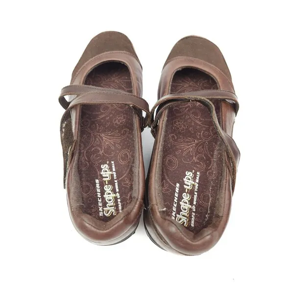 Sketchers Shape Ups Womens Size 9.5 Mary Jane Fitness Walking Shoes Brown 24866