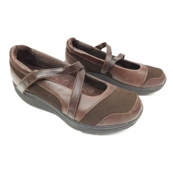 Sketchers Shape Ups Womens Size 9.5 Mary Jane Fitness Walking Shoes Brown 24866