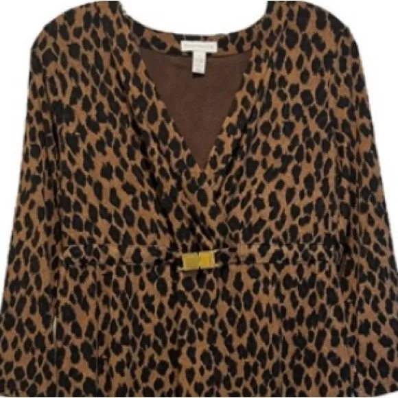 Slinky Leopard Dress Sexy Flowy Wrap Stretch Gold Brown Black Size Small