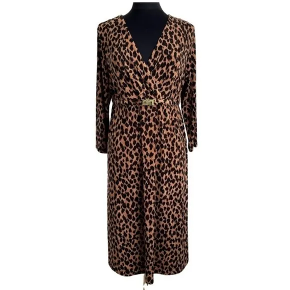 Slinky Leopard Dress Sexy Flowy Wrap Stretch Gold Brown Black Size Small