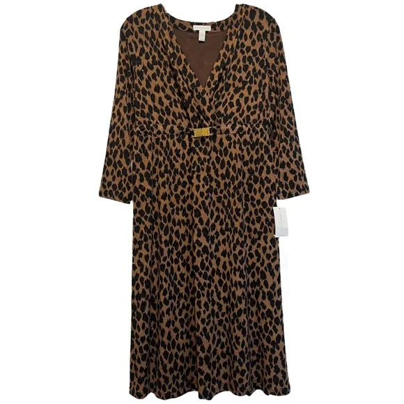 Slinky Leopard Dress Sexy Flowy Wrap Stretch Gold Brown Black Size Small