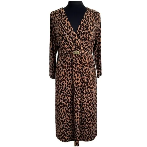 Slinky Leopard Dress Sexy Flowy Wrap Stretch Gold Brown Black Size Small