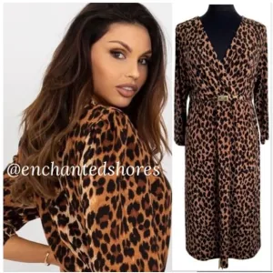 Slinky Leopard Dress Sexy Flowy Wrap Stretch Gold Brown Black Size Small