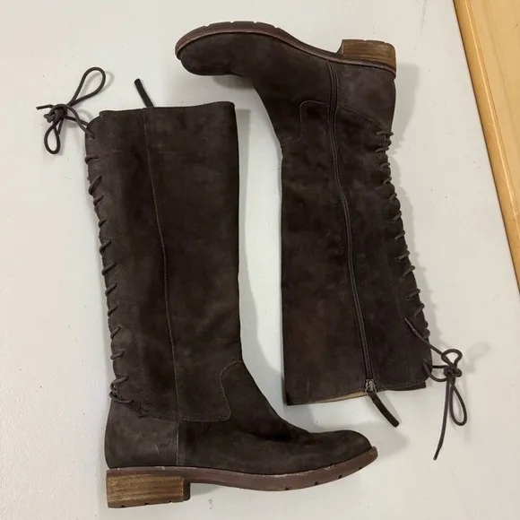 Sofft Sharnell II Dark Brown Waterproof Leather Tall Boots Lace Up Zip Women's 8