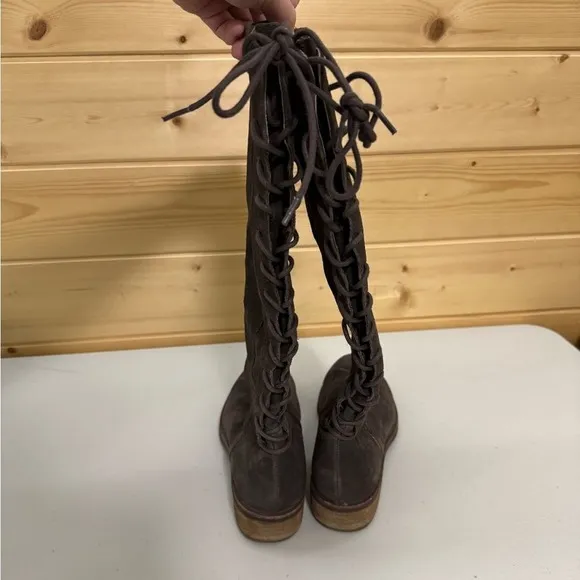Sofft Sharnell II Dark Brown Waterproof Leather Tall Boots Lace Up Zip Women's 8