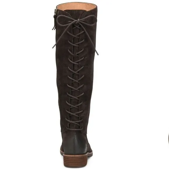 Sofft Sharnell II Dark Brown Waterproof Leather Tall Boots Lace Up Zip Women's 8
