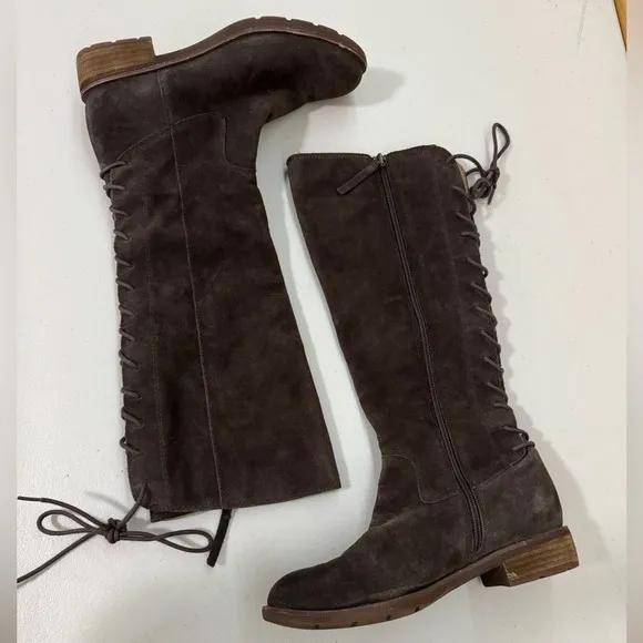 Sofft Sharnell II Dark Brown Waterproof Leather Tall Boots Lace Up Zip Women's 8