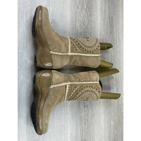 Softwalk Manistee Stud Women's Boots Brown Leather 7.5N Lined Wedge Shoes