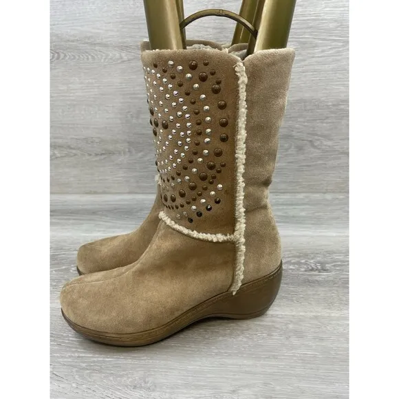 Softwalk Manistee Stud Women's Boots Brown Leather 7.5N Lined Wedge Shoes