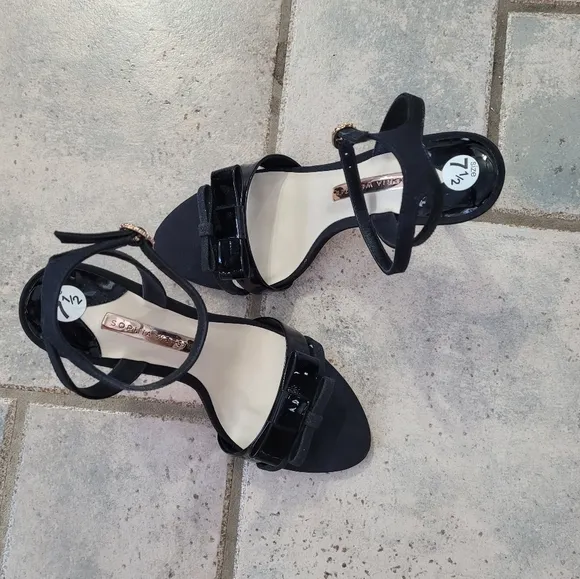Sophia Webster Andie Bow Detail Leather Straps Black Heels Sandals