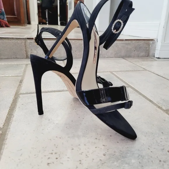 Sophia Webster Andie Bow Detail Leather Straps Black Heels Sandals