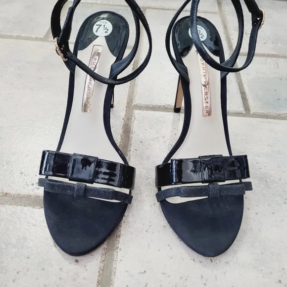 Sophia Webster Andie Bow Detail Leather Straps Black Heels Sandals