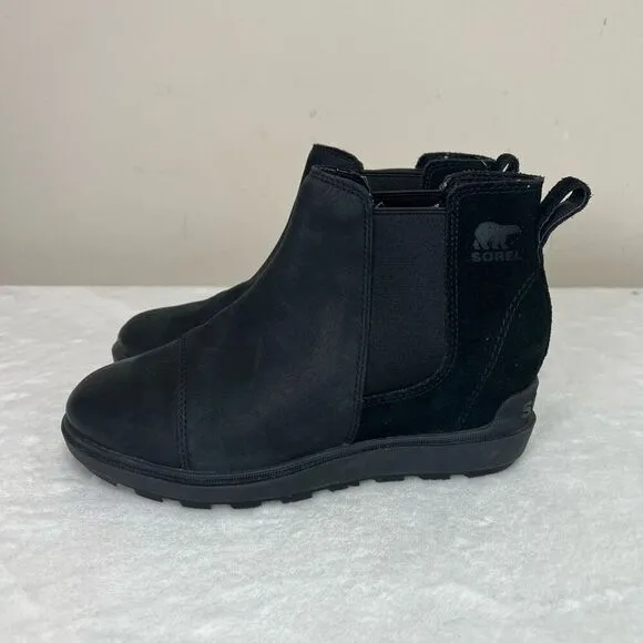 Sorel Black Evie II Chelsea Wedge Boots Ankle 7 Women