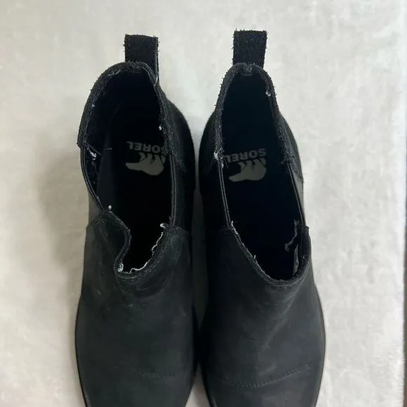 Sorel Black Evie II Chelsea Wedge Boots Ankle 7 Women