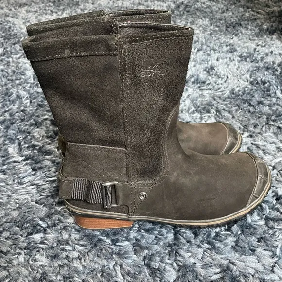SOREL BLACK OXFORD Black SLIM SHORTIE WATERPROOF LEATHER SUEDE BOOTS 8.5