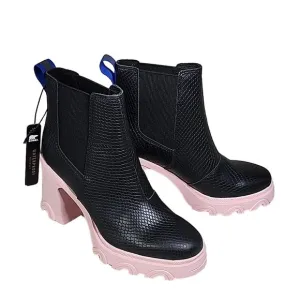 Sorel Brex Heel Chelsea Boots Black Pink Leather Womens Size 7 NEW