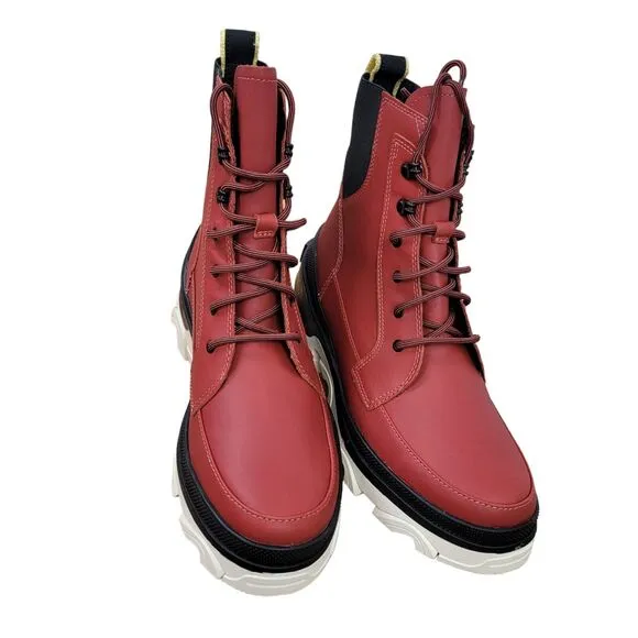 Sorel Brex Lace Up Waterproof Leather Ankle Boots Warp Red Women's Size 9