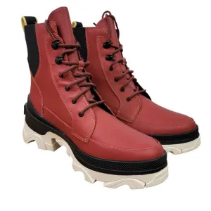 Sorel Brex Lace Up Waterproof Leather Ankle Boots Warp Red Women's Size 9
