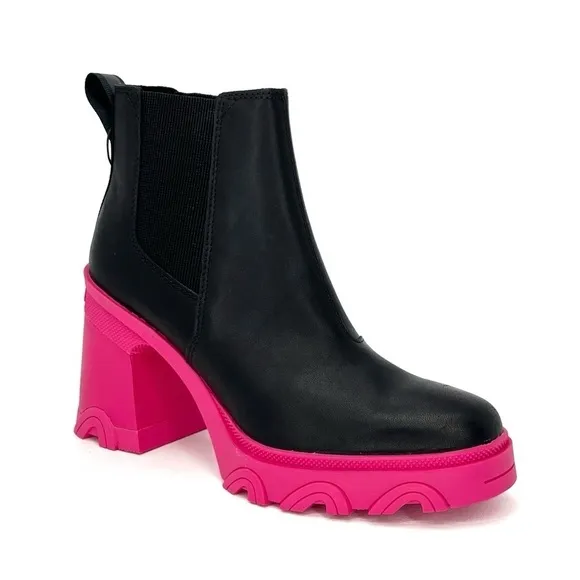 Sorel Brex Waterproof Chelsea Ankle Boots Size 7.5 Platform Black Pink New NWT