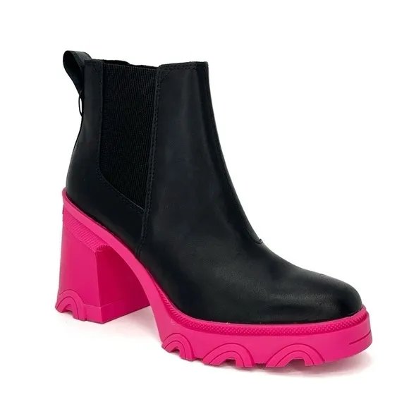 Sorel Brex Waterproof Chelsea Ankle Boots Size 7.5 Platform Black Pink New NWT