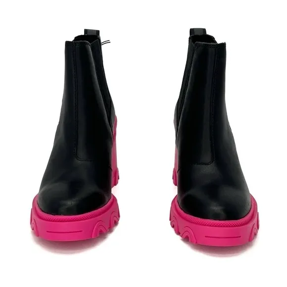 Sorel Brex Waterproof Chelsea Ankle Boots Size 7.5 Platform Black Pink New NWT
