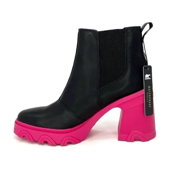 Sorel Brex Waterproof Chelsea Ankle Boots Size 7.5 Platform Black Pink New NWT