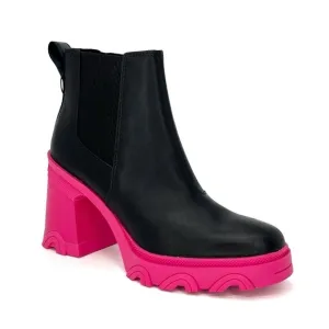 Sorel Brex Waterproof Chelsea Ankle Boots Size 7.5 Platform Black Pink New NWT