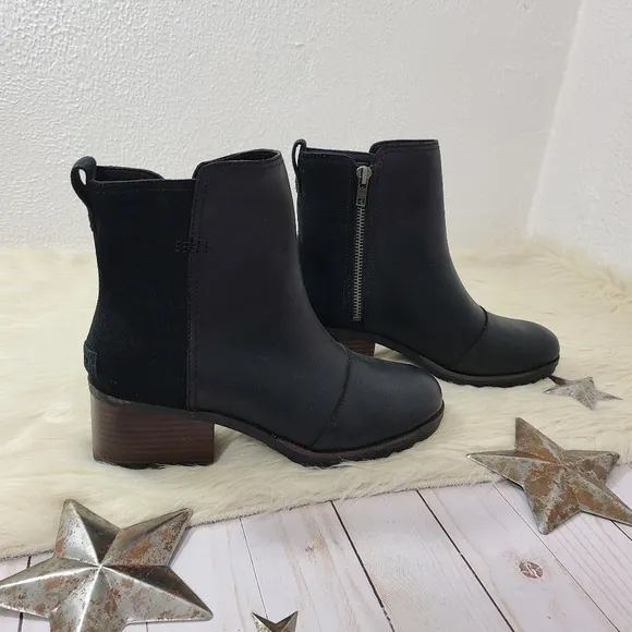 Sorel Cate bootie waterproof black leather ankle boots lug sole size 9.5 NEW NWT