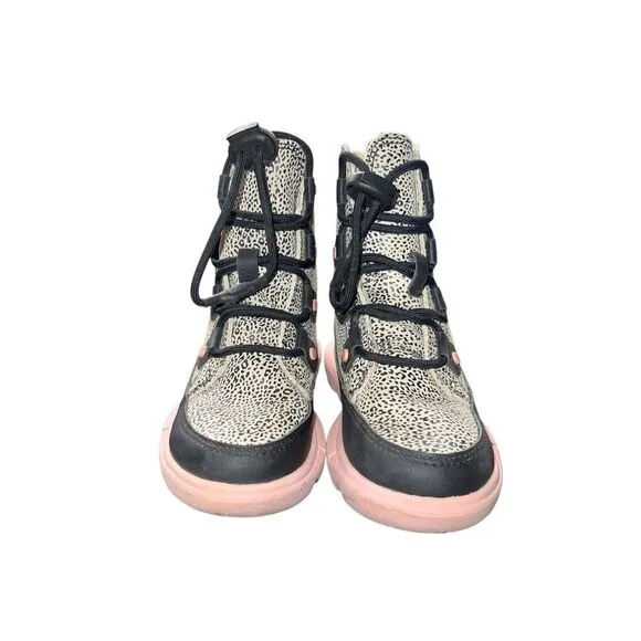 Sorel children girls 10 explorer lace pink black waterproof insulated boots