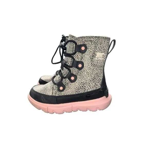 Sorel children girls 10 explorer lace pink black waterproof insulated boots