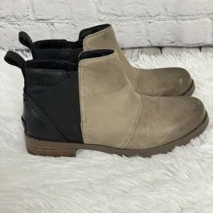 Sorel Emelie Chelsea Waterproof Leather Ankle Boot Booties Women's 8.5 Tan Black