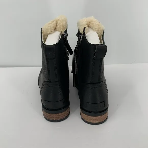Sorel Emelie Short Lace Cozy Boots black leather shearling winter waterproof 9