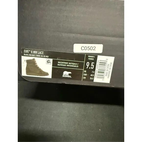 Sorel Evie II NW Lace Black Sea Salt Waterproof Boots 9.5