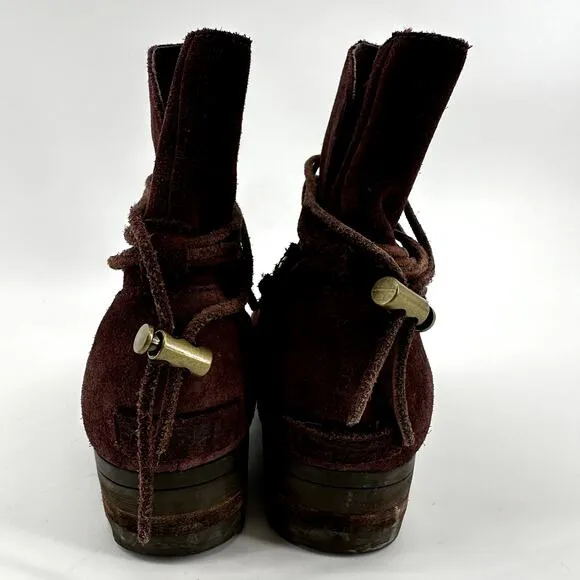 Sorel Farah Short Waterproof Ankle Boots Tasseled Tie Suede Heeled Redwood 8