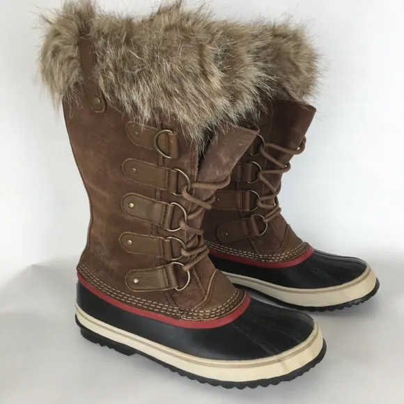 Sorel Joan of Arctic Snow Boots Waterproof Black Leather Women’s Sz 9 Fur Trim