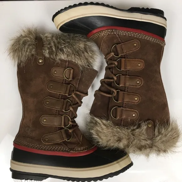 Sorel Joan of Arctic Snow Boots Waterproof Black Leather Women’s Sz 9 Fur Trim