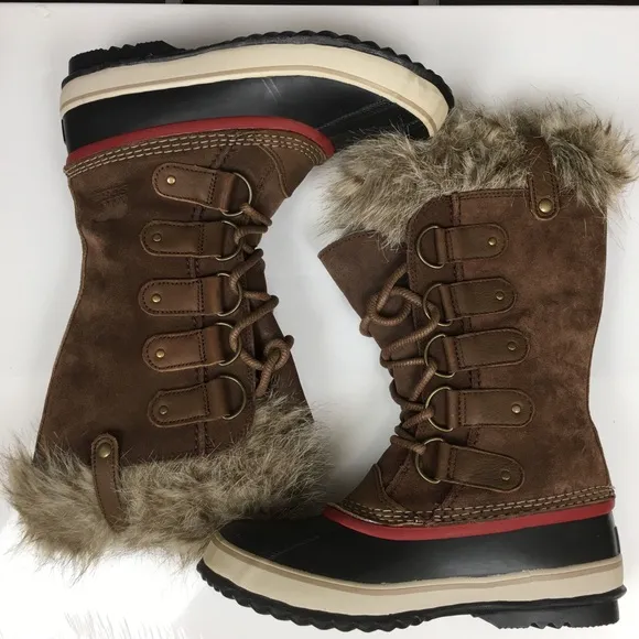 Sorel Joan of Arctic Snow Boots Waterproof Black Leather Women’s Sz 9 Fur Trim