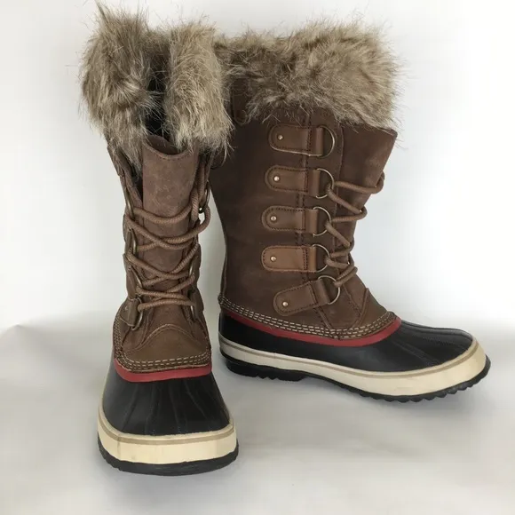 Sorel Joan of Arctic Snow Boots Waterproof Black Leather Women’s Sz 9 Fur Trim