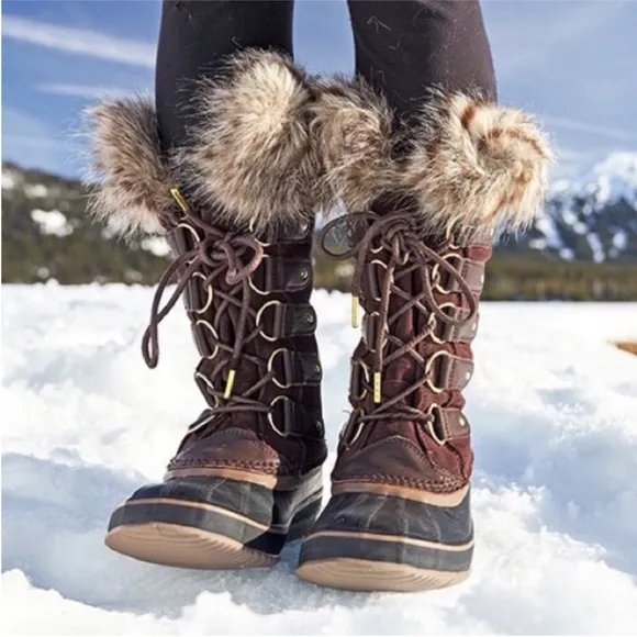 Sorel Joan of Arctic Snow Boots Waterproof Black Leather Women’s Sz 9 Fur Trim